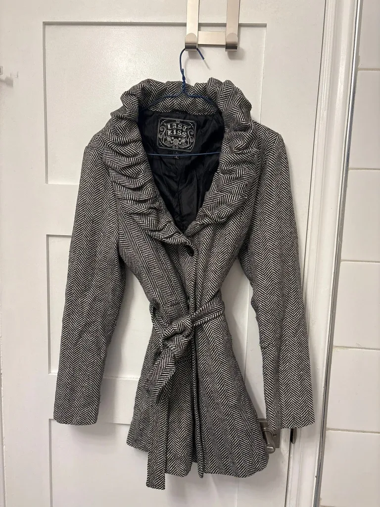 Last Kiss Black & White Herringbone Coat - Size L