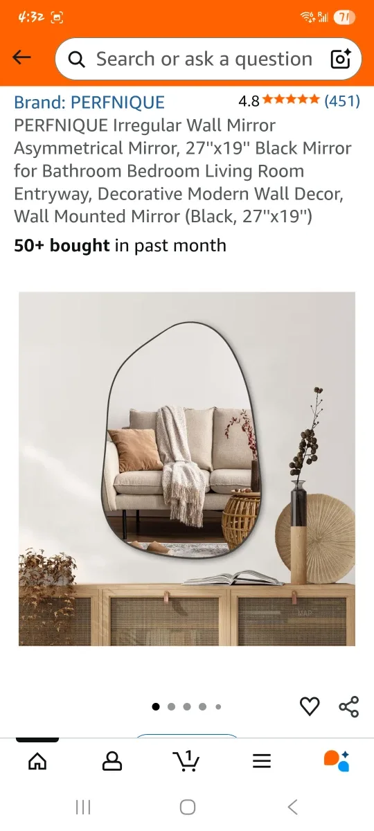 Irregular Wall Mirror - Black, 27"x19"