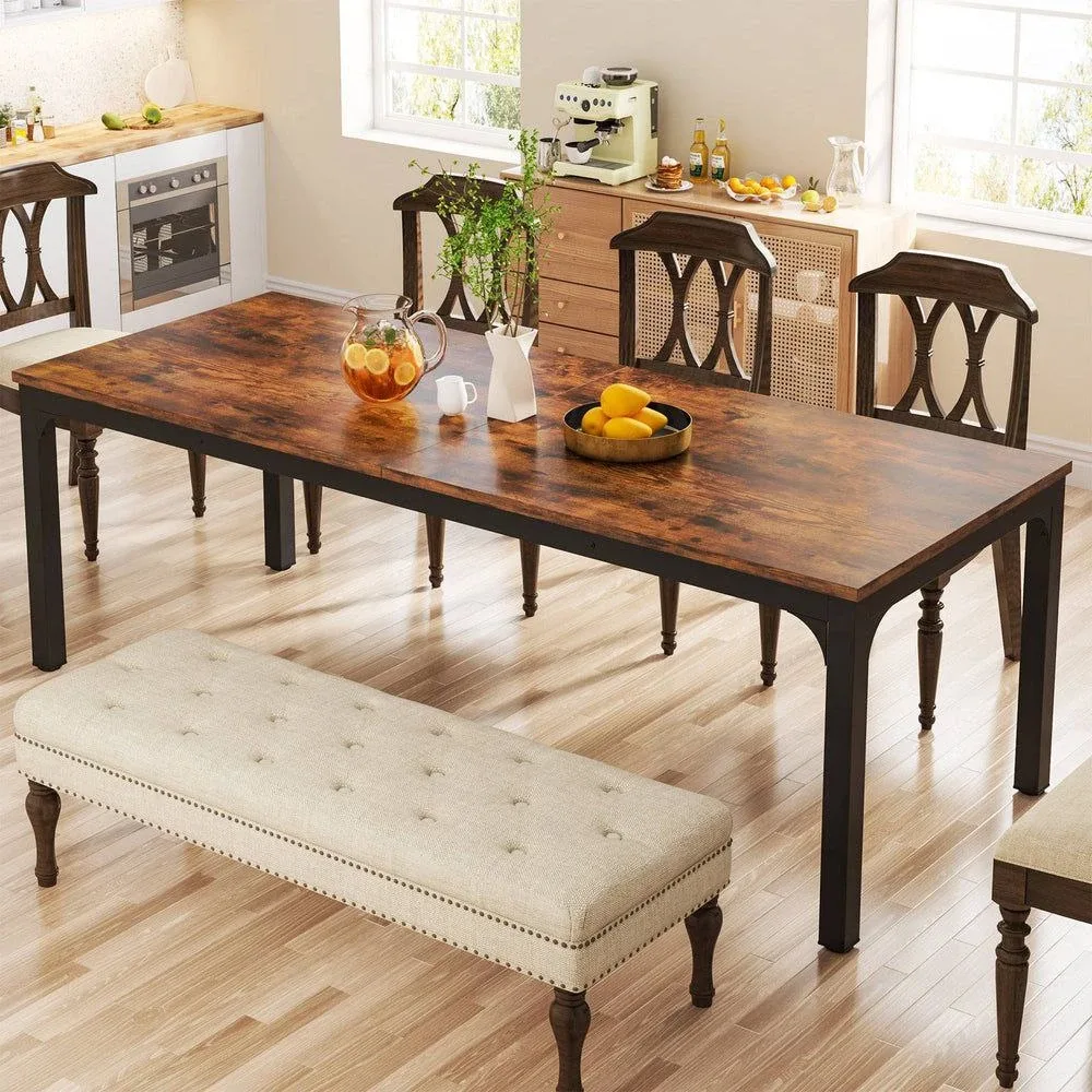 Rustic Brown Dining Table with Black Metal Legs image indicator(3)