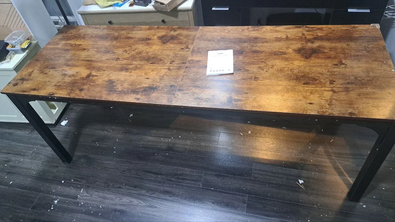 Rustic Brown Dining Table with Black Metal Legs image indicator(6)