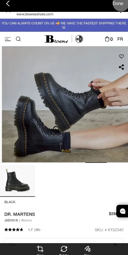 Dr. Martens Jadon Platform 8-Eye Boot US 8 (retail Price $294)