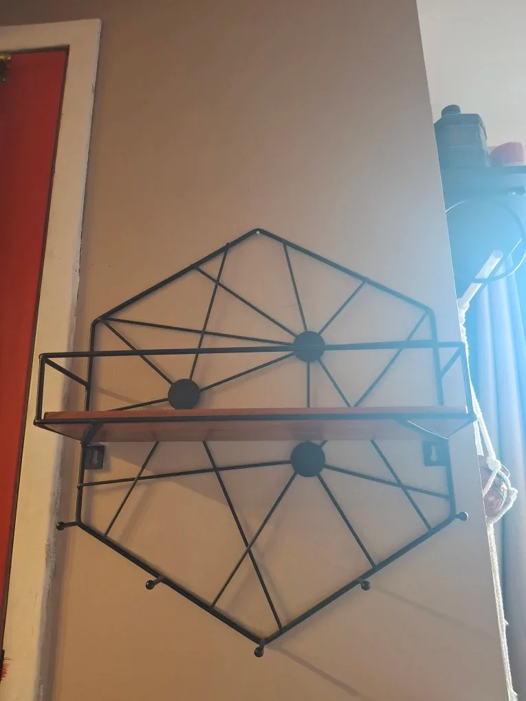 Hexagon Wall Shelf with Wood and Metal image indicator(5)
