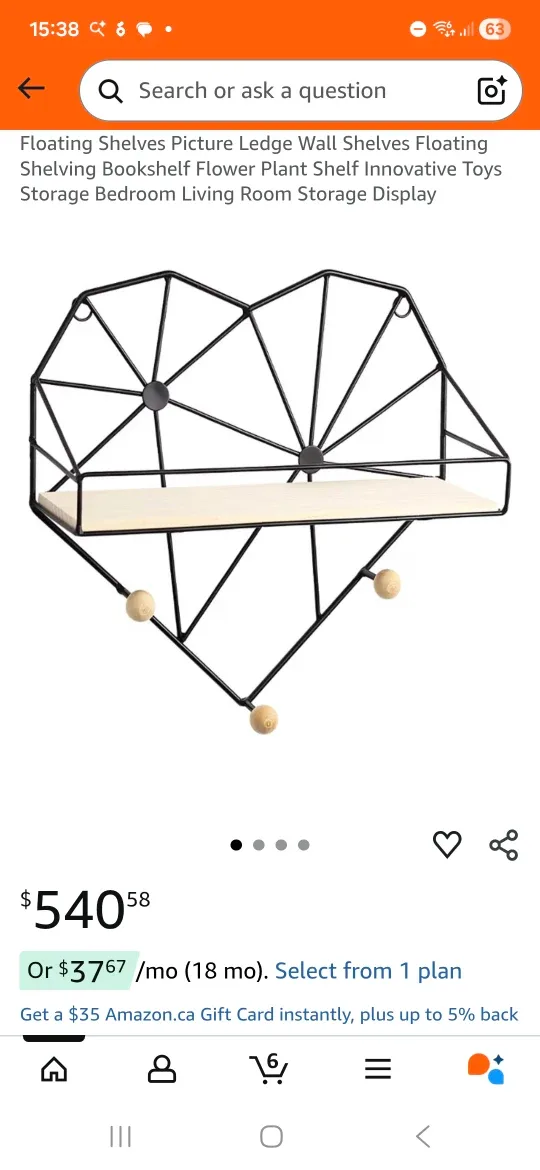 Hexagon Wall Shelf with Wood and Metal image indicator(7)