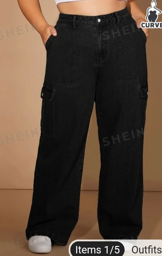 Shein Black Cargo Pants - Curve  from  SHEIN