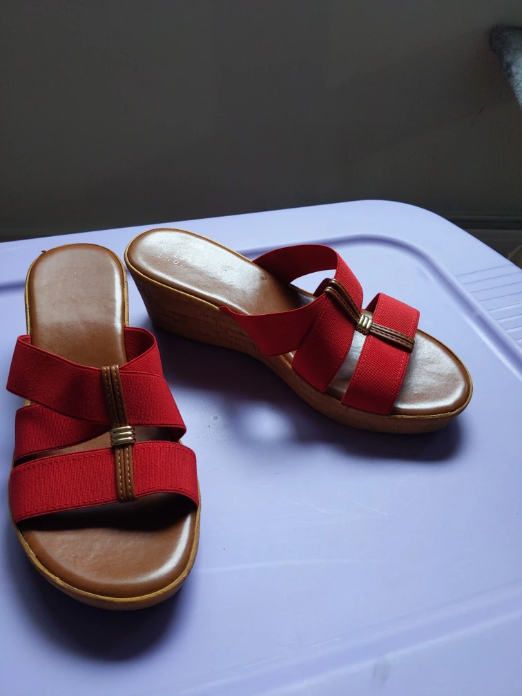 Caparros Red Wedge Sandals, Size 8
