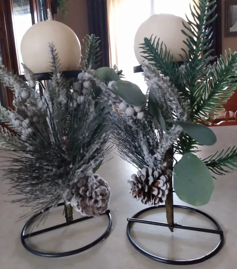 Candle Holders with Faux Greenery - Set of 2