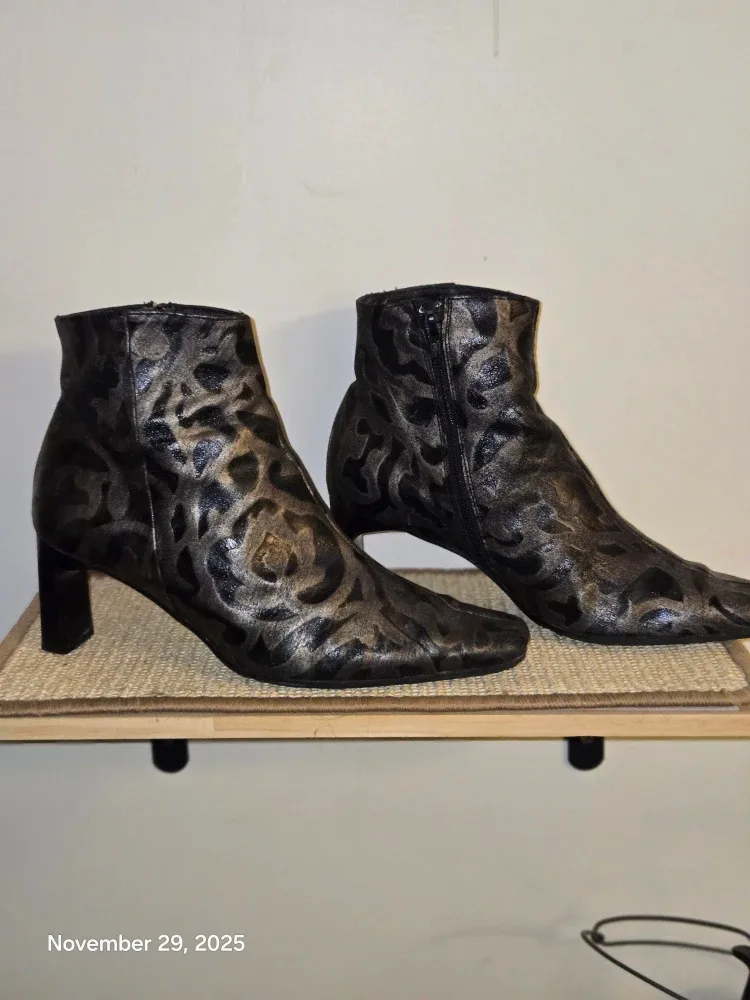 Leather Metallic Ankle Boots