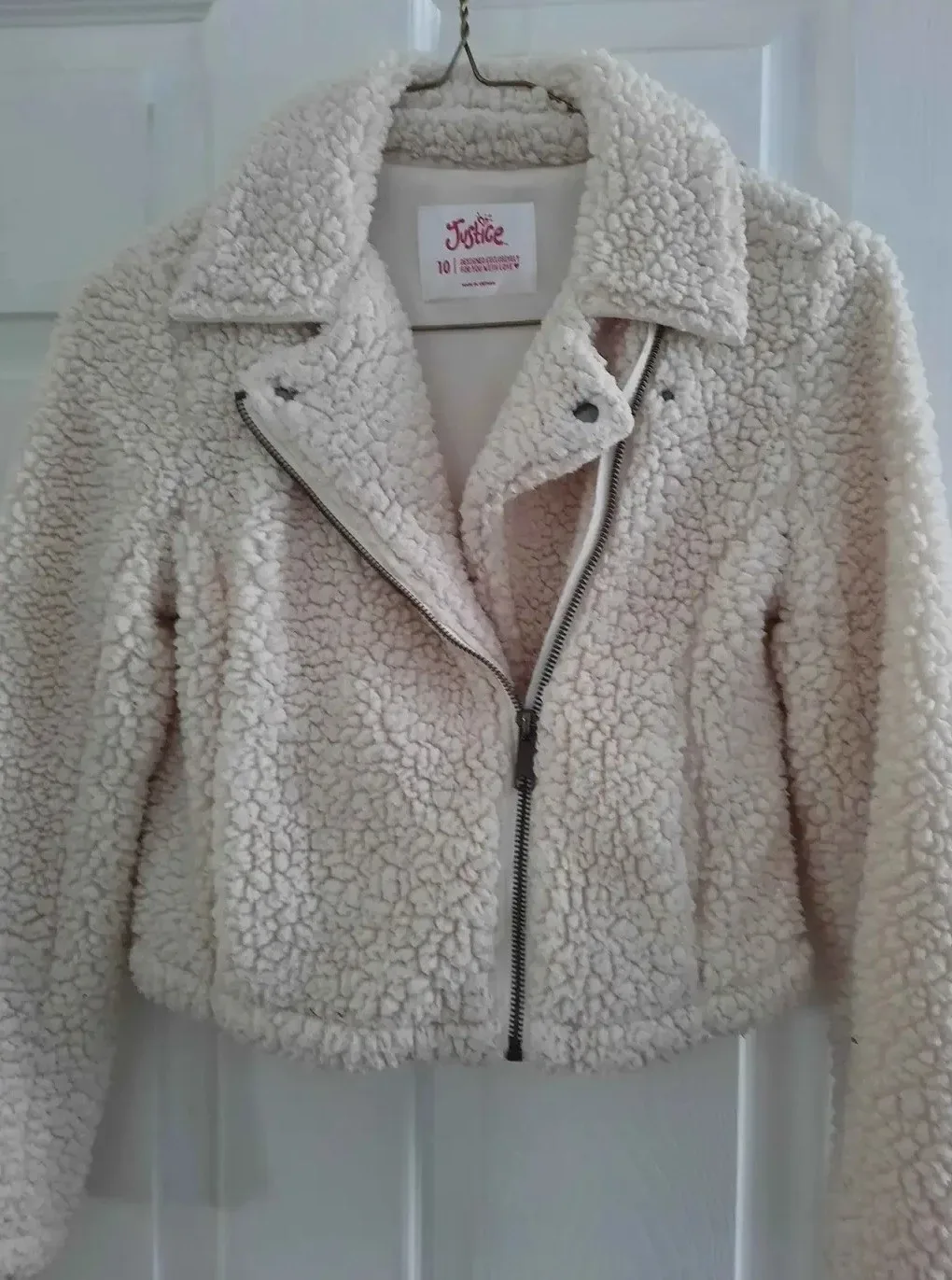 Justice Girls Cream Sherpa Jacket - Size 10 image indicator(2)
