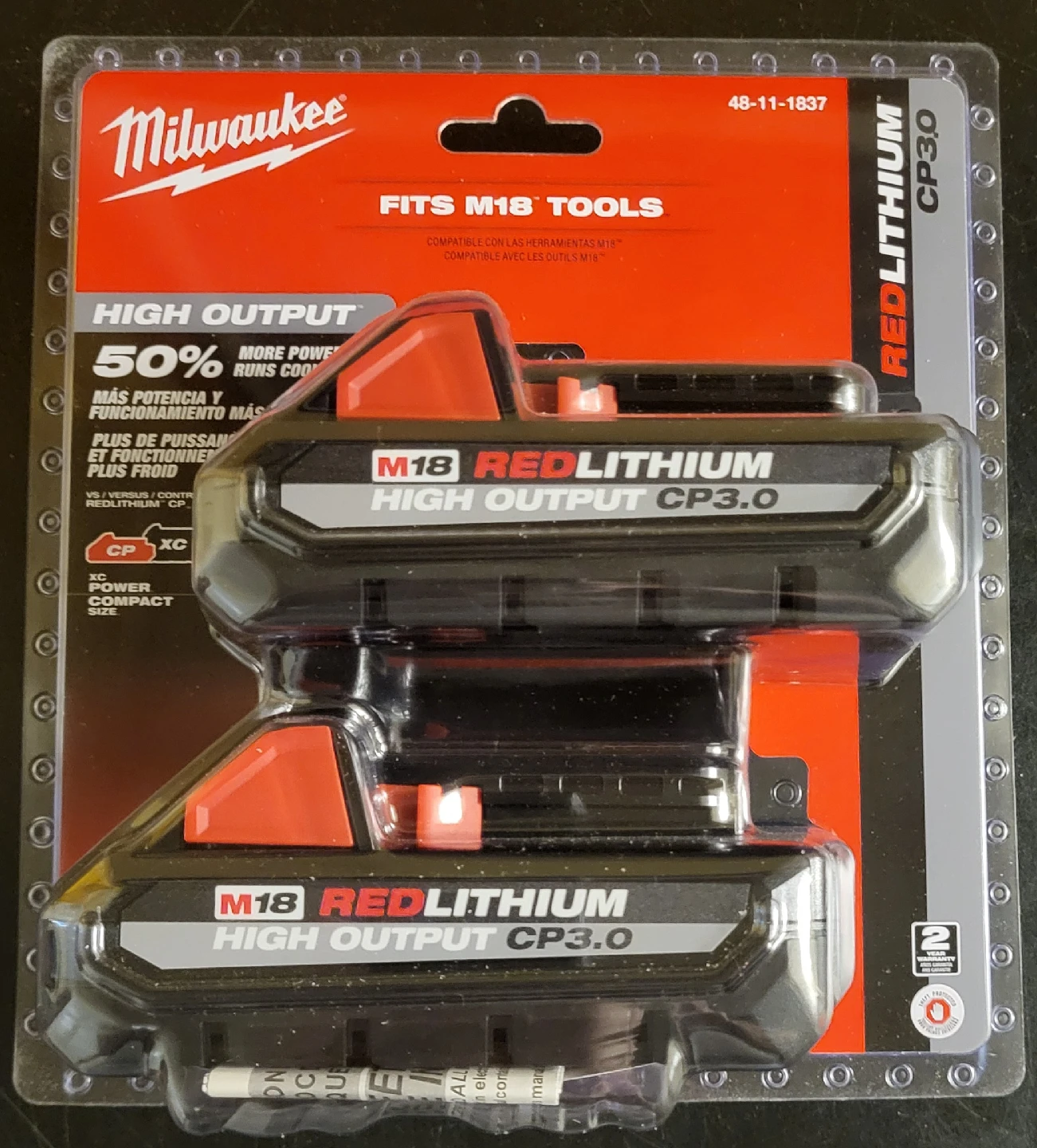 Milwaukee 18V M18 REDLITHIUM CP3.0 Battery 2-Pack