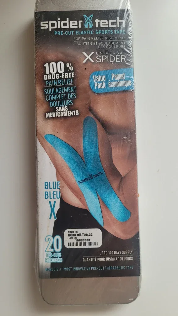 SpiderTech Pre-Cut Elastic Sports Tape - Blue, 20 Count