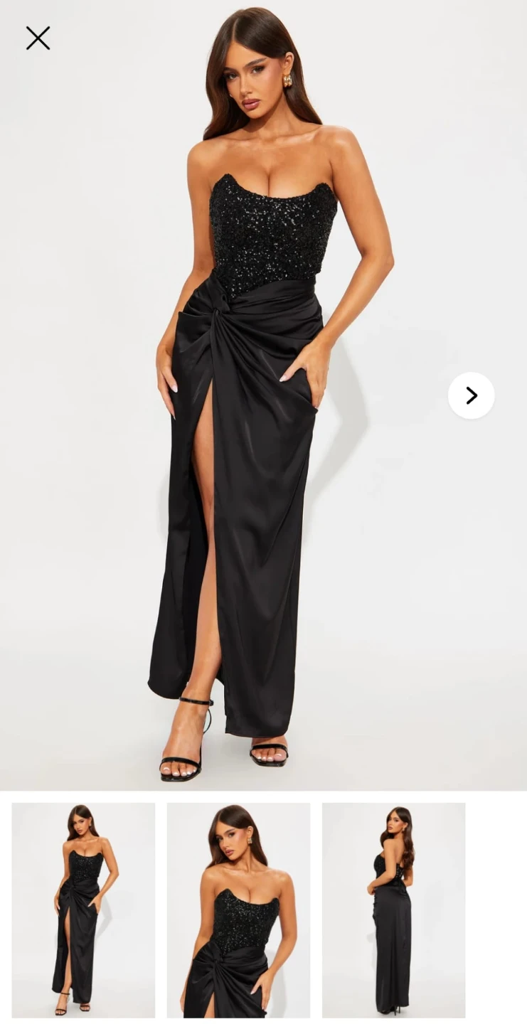 Black Sequin Bodice Slit Maxi Dress - MEDIUM