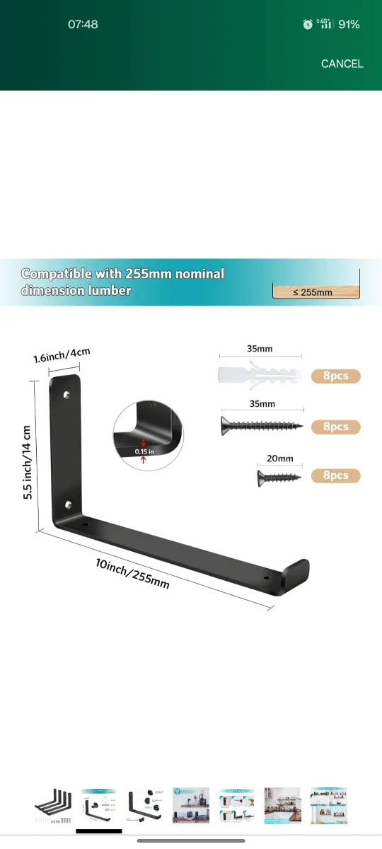 Shelf Bracket 10" x 5.5" - black heavy duty  - 10pc available image indicator(3)