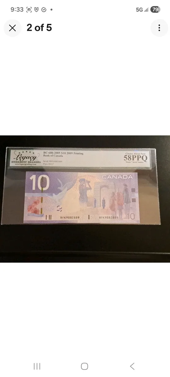 2005 Bank of Canada $10 bill, three digit radar, Legacy graded image indicator(2)