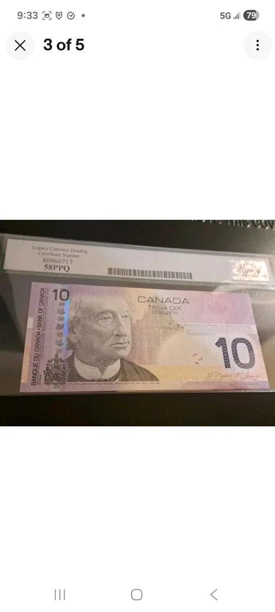 2005 Bank of Canada $10 bill, three digit radar, Legacy graded image indicator(3)