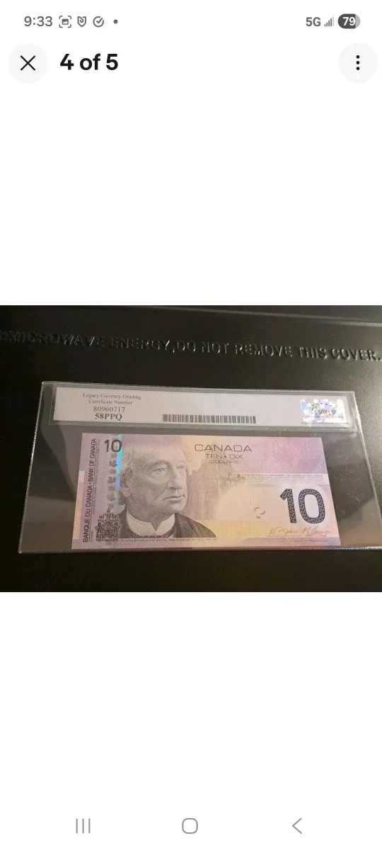 2005 Bank of Canada $10 bill, three digit radar, Legacy graded image indicator(4)