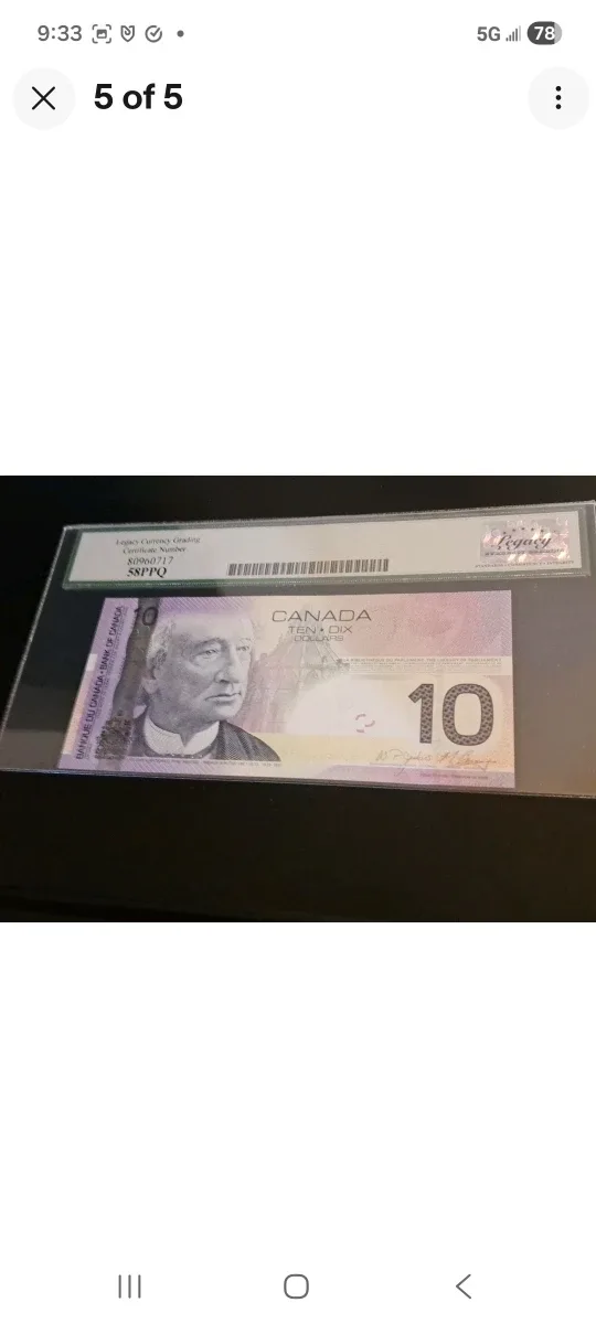 2005 Bank of Canada $10 bill, three digit radar, Legacy graded image indicator(5)