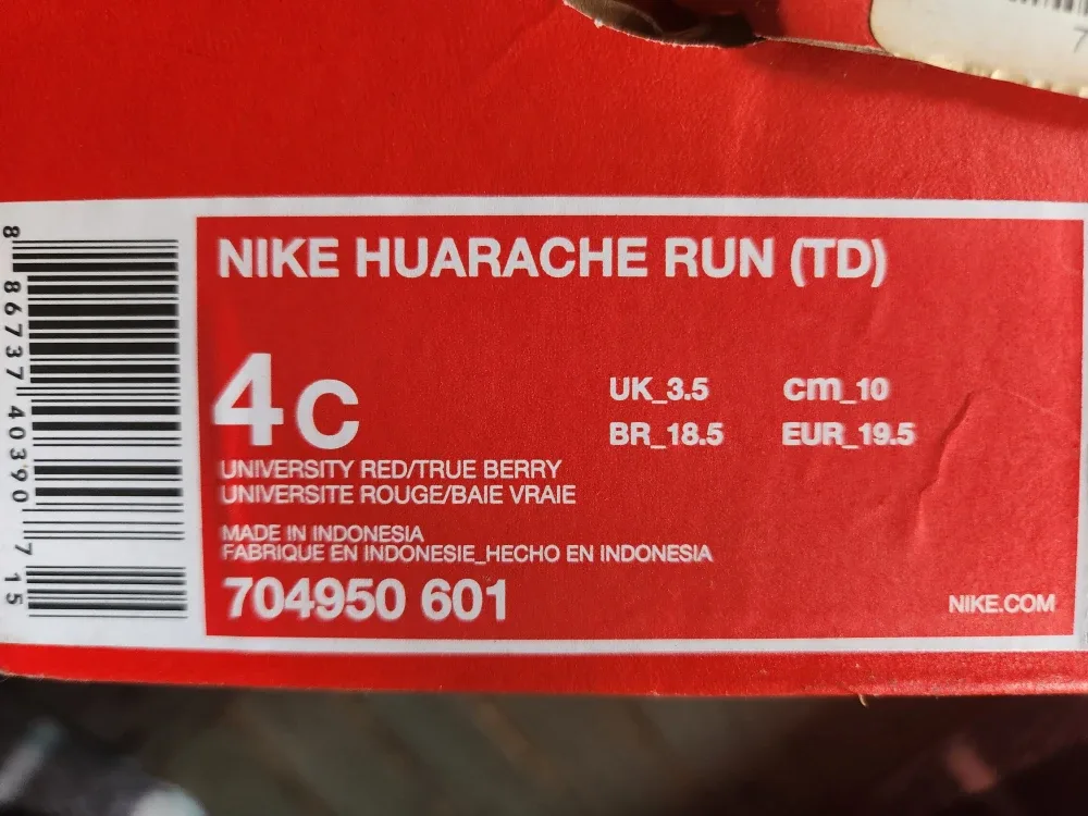 Nike Huarache Run (TD) Size 4C - Red/Berry image indicator(3)