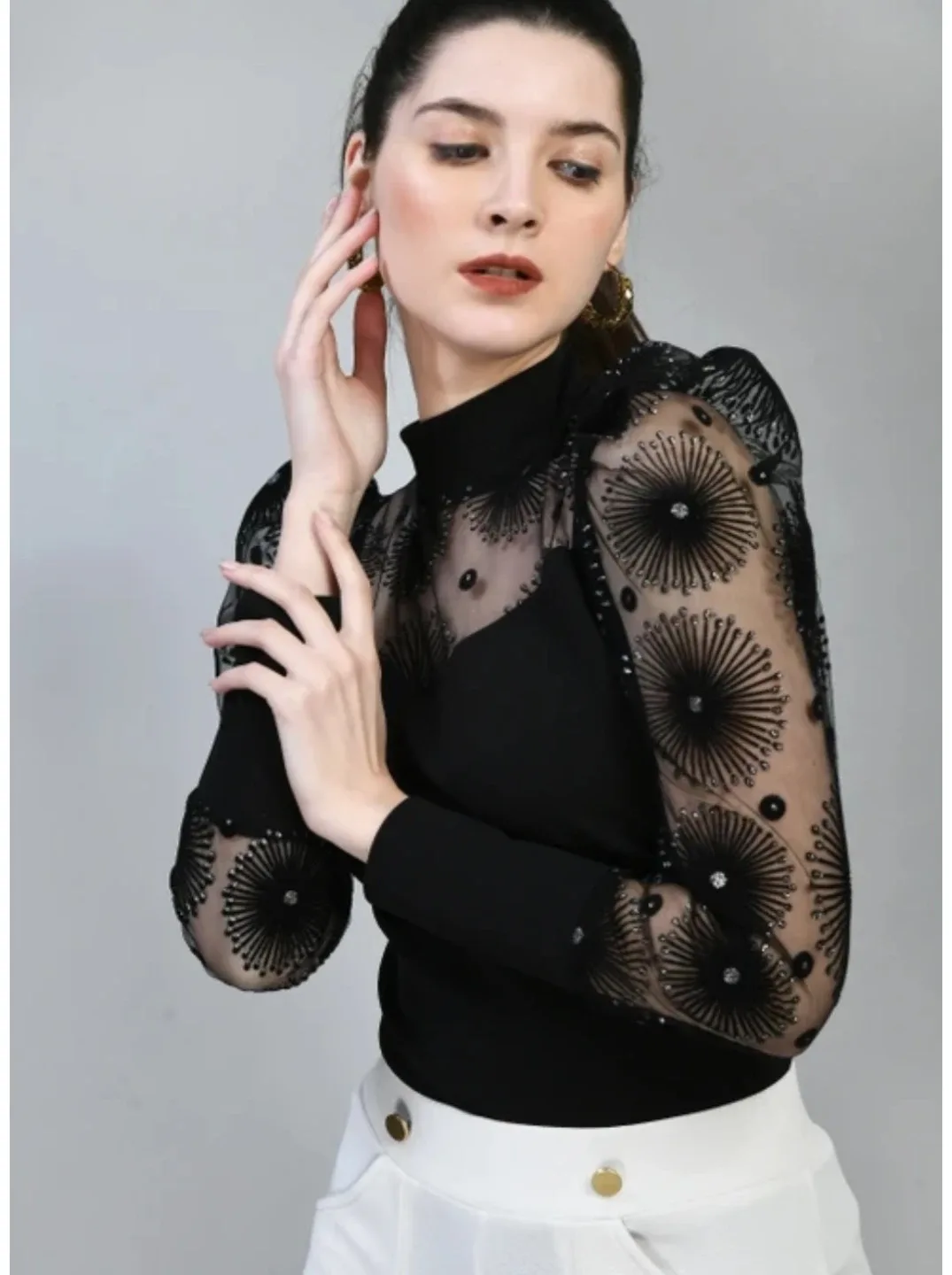 Black Floral Embellished Top XL image indicator(3)