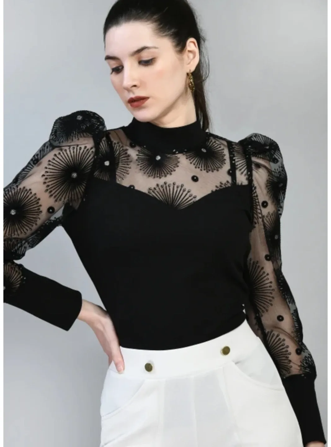 Black Floral Embellished Top XL image indicator(5)