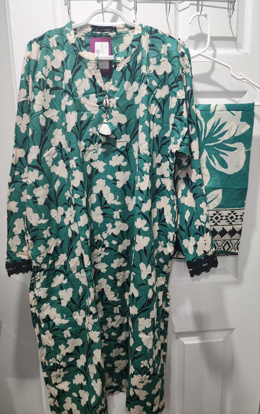 New J. XXL Green Floral 2-Pc Shirt Dupatta  in lawn