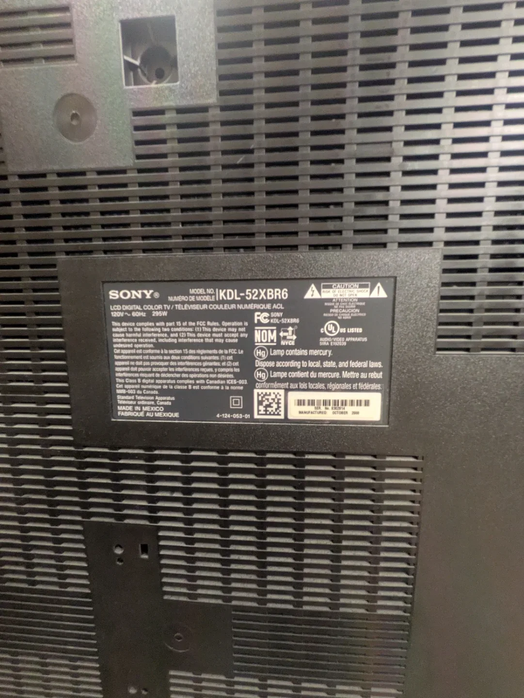 Sony Bravia KDL-52XRB6 52" LCD TV image indicator(3)