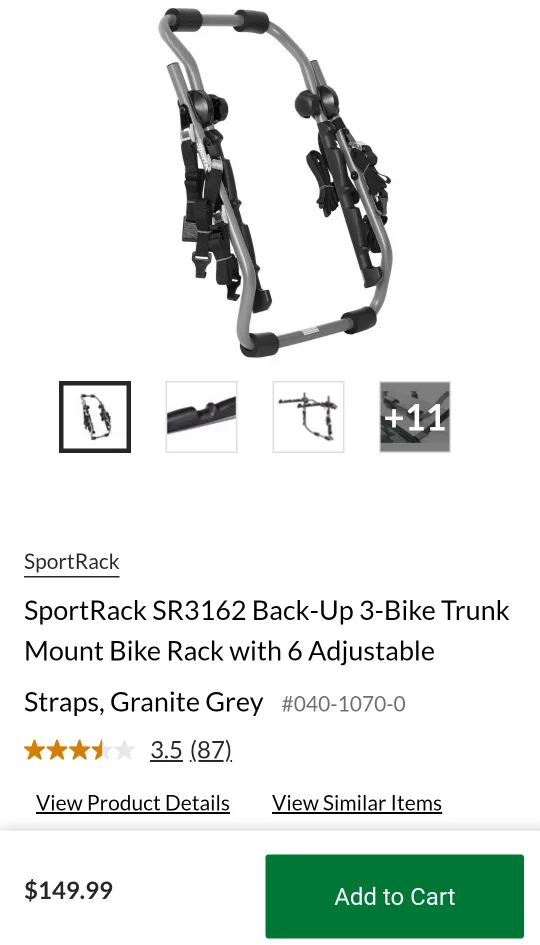 SportRack SR3162 Back-Up 3-Bike Trunk Mount