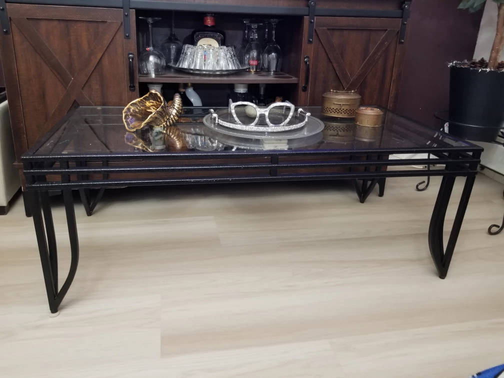 Black Metal & Glass Coffee Table set