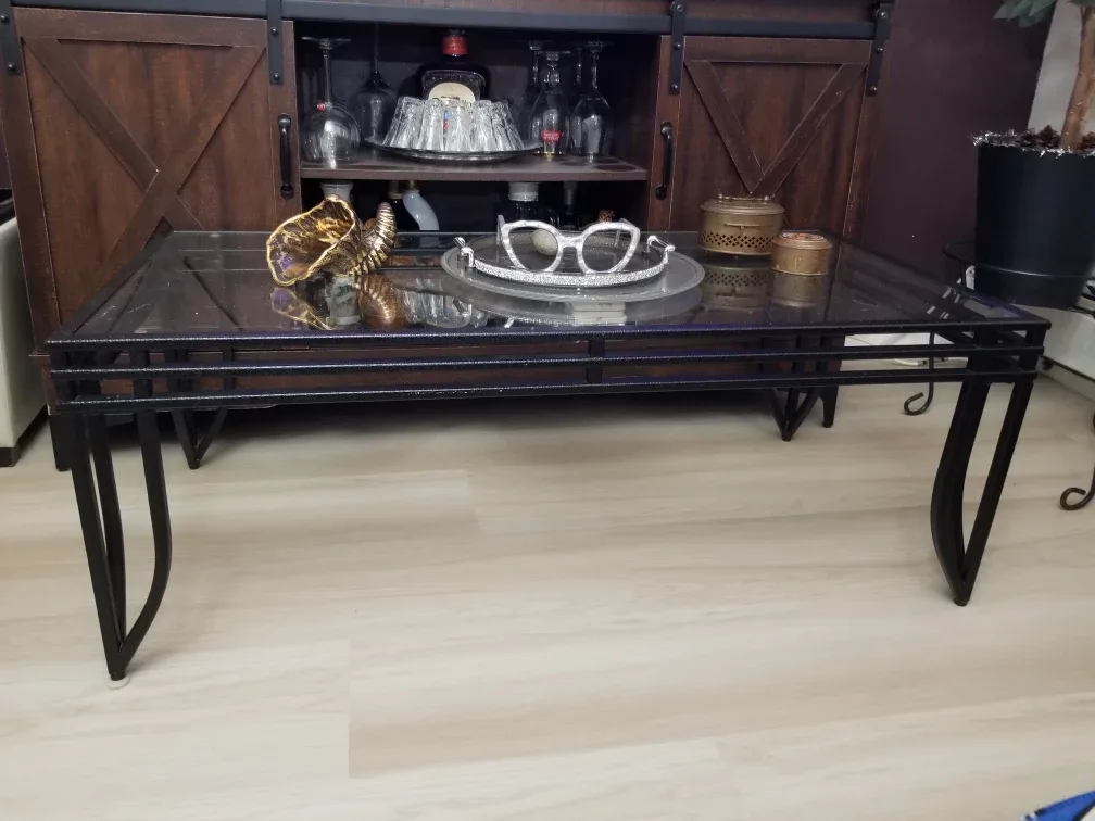 Black Metal & Glass Coffee Table