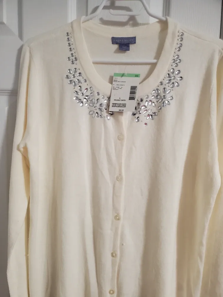 Laura Scott Holiday Beaded Cardigan - Size L image indicator(2)