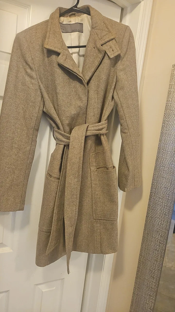 Zara Basic Brown Herringbone Coat