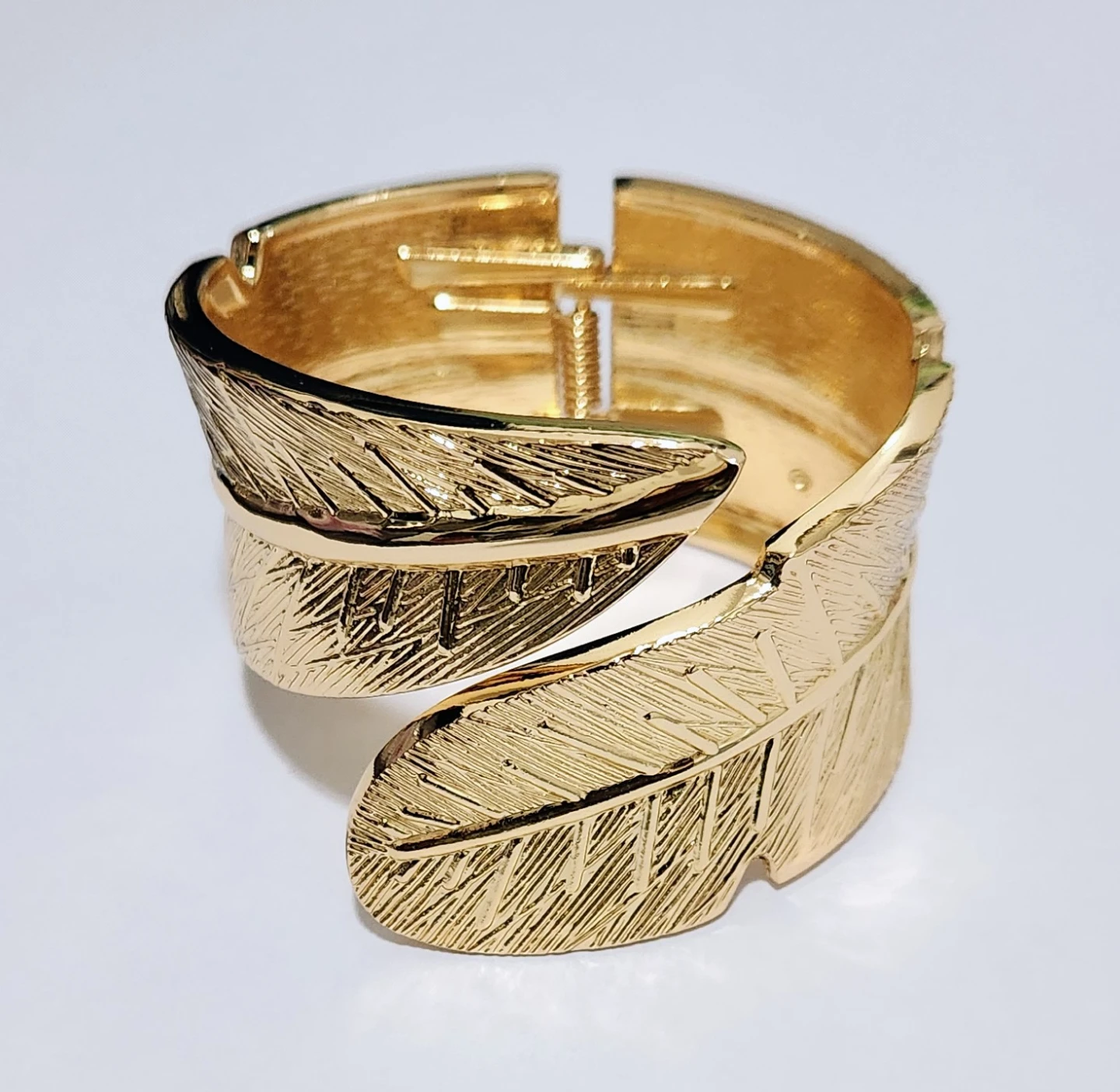 Gold Feather Bangle Cuff Bracelet - photo 2