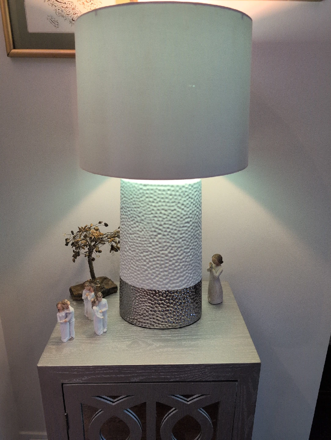 Pair of White & Silver Accent Table Lamp