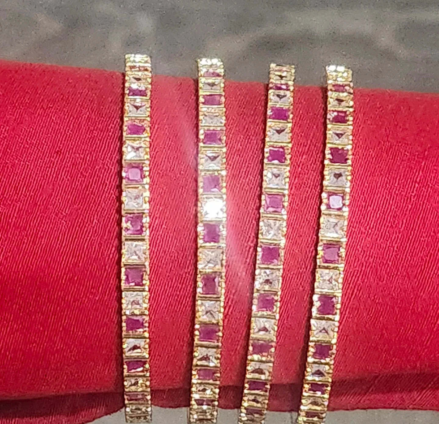 BNWOT Gold-tone Ruby & White Stone Bracelet 🥕 thumbnail