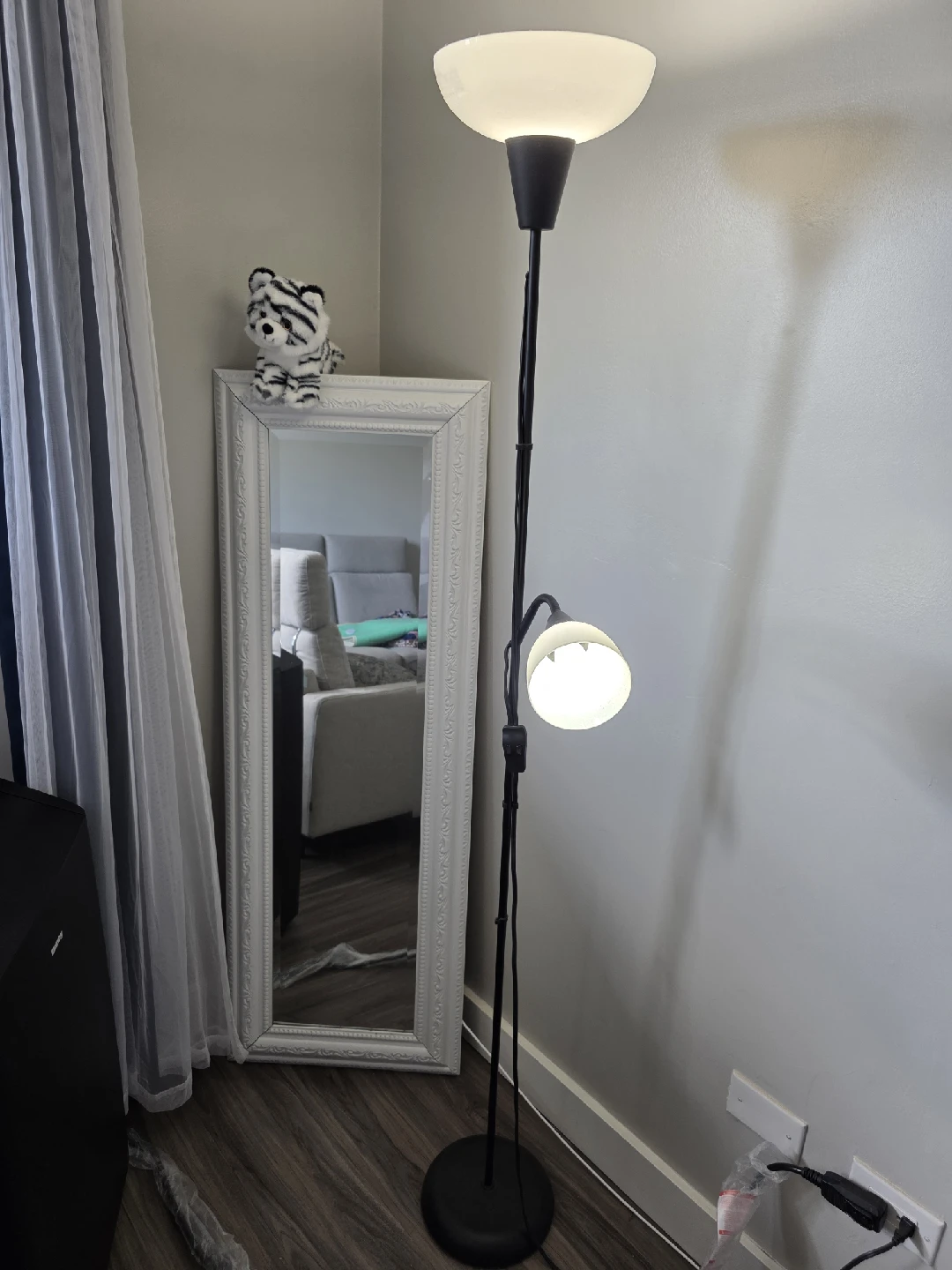 White Framed Mirror & Lamp