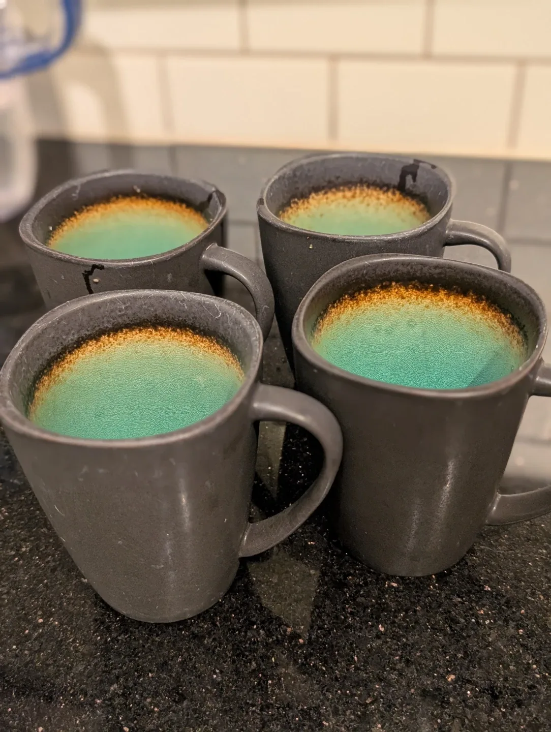 8 Grey Ceramic Mugs with Turquoise Interior