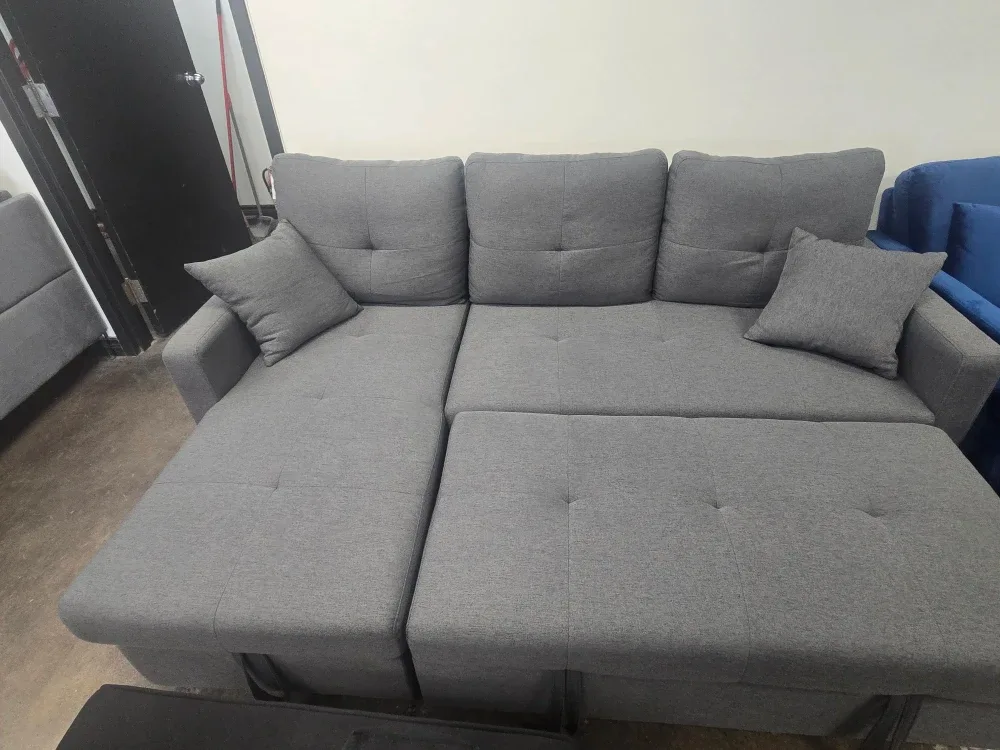 Sofa Bed Grey with Chaise Lounge plus Storage on Sale