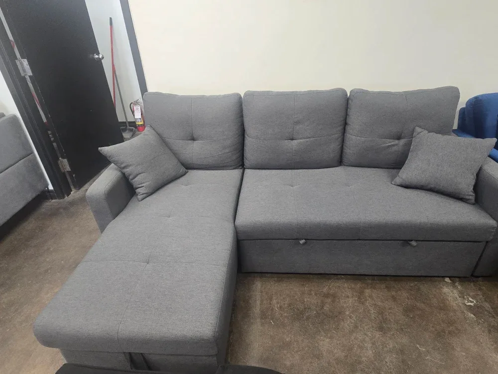 Sofa Bed Grey with Chaise Lounge plus Storage on Sale image indicator(2)