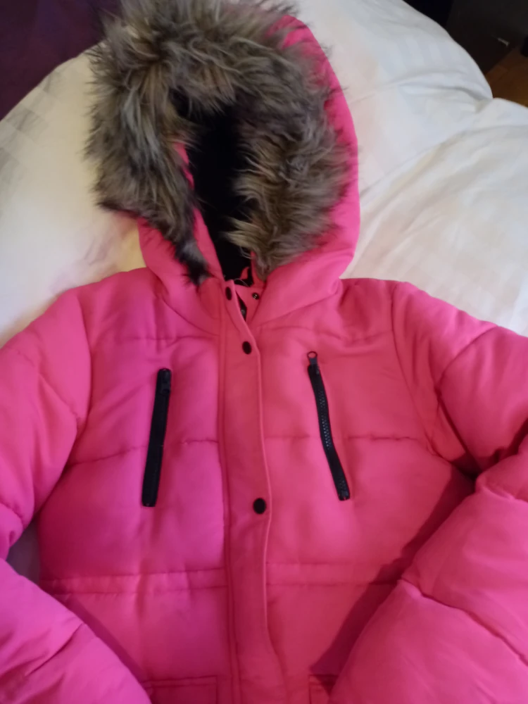 Pink Puffer Coat with Faux Fur Hood