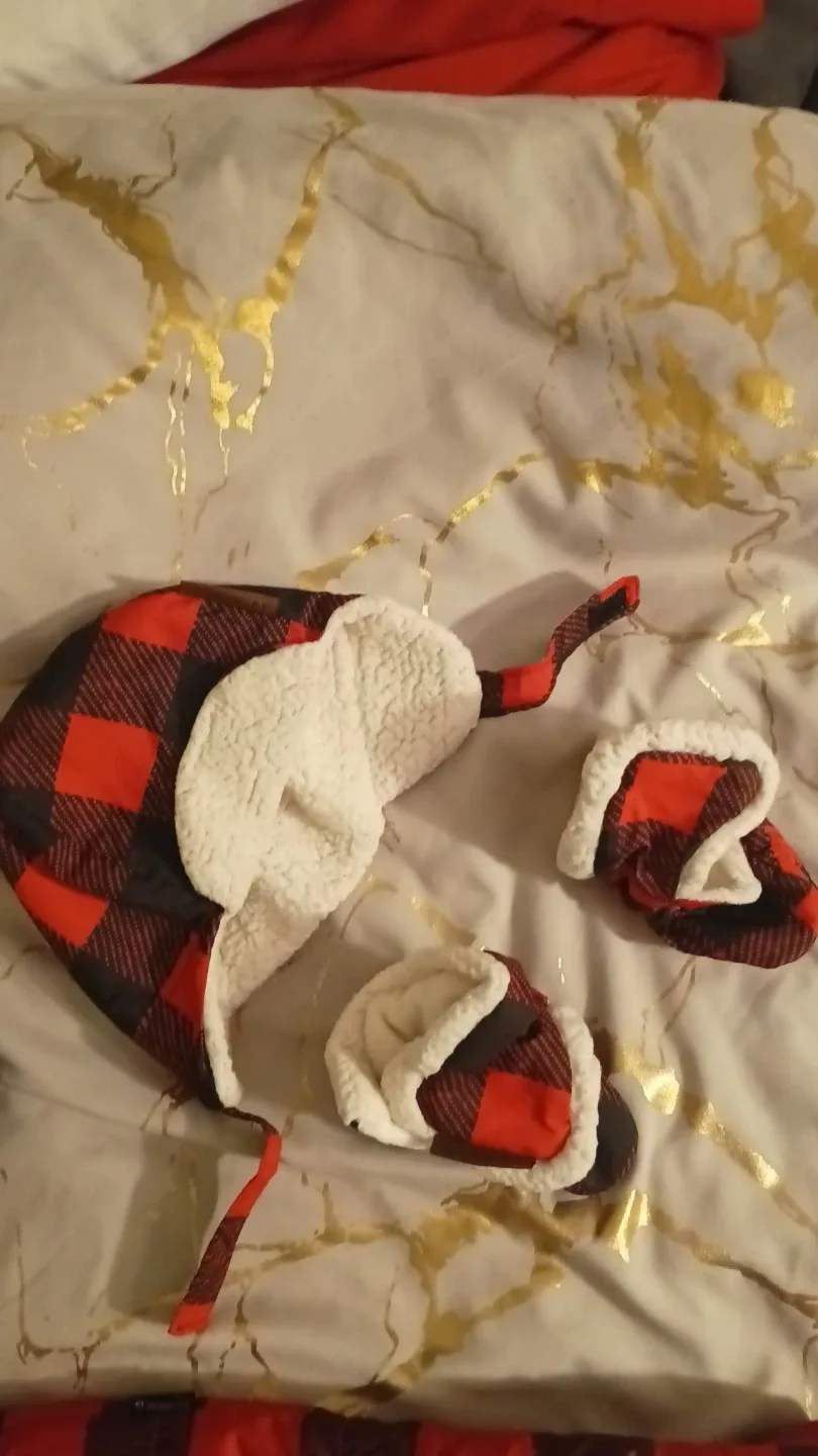 Red & Black Plaid Padded Snowsuit with Hat & Booties image indicator(2)