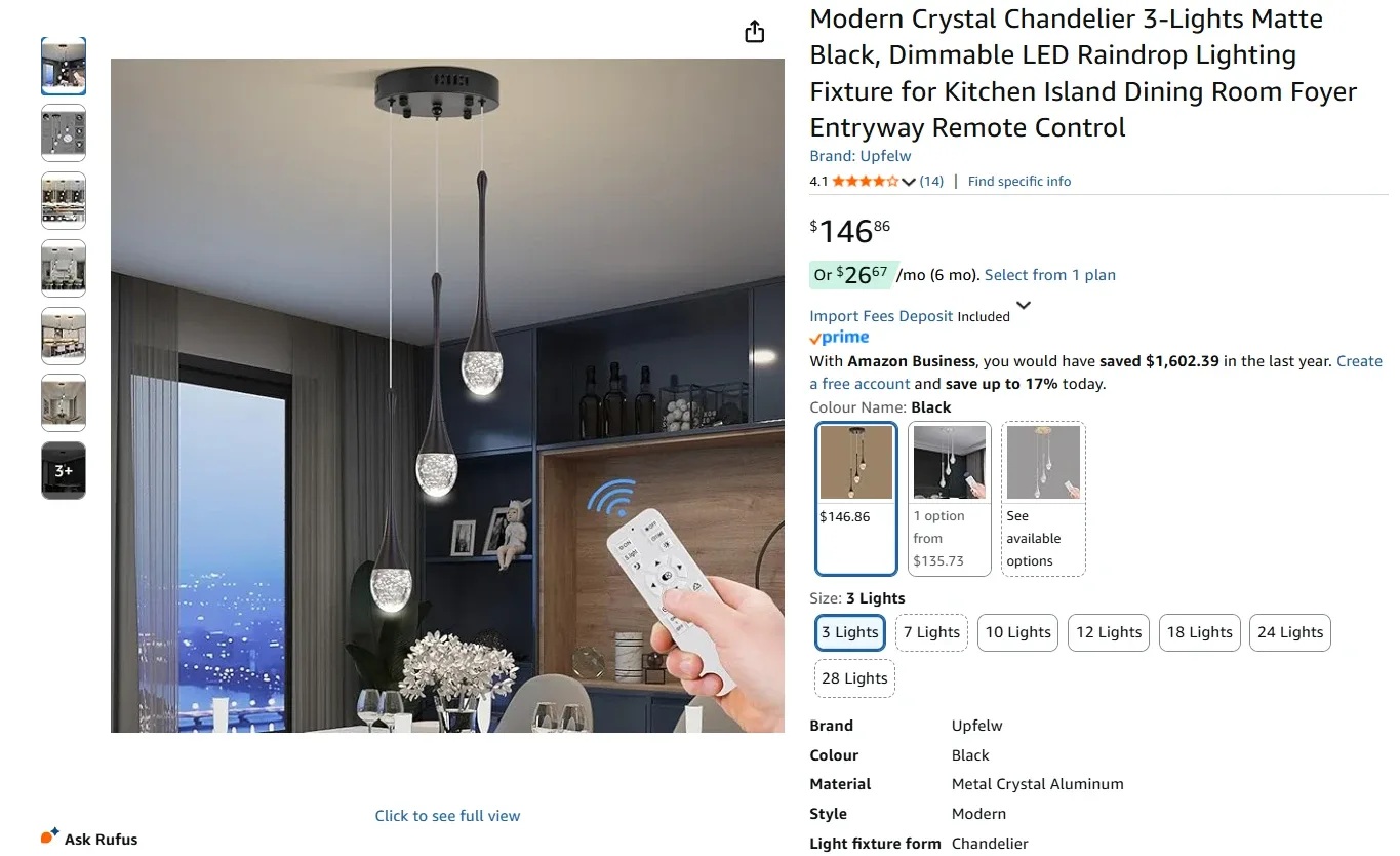 Modern Crystal Chandelier 3-Lights BNIB image indicator(2)