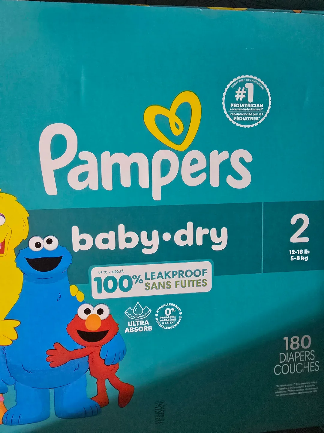 Pampers Baby Dry Size 2 (12-18 lb) - 180 Diapers