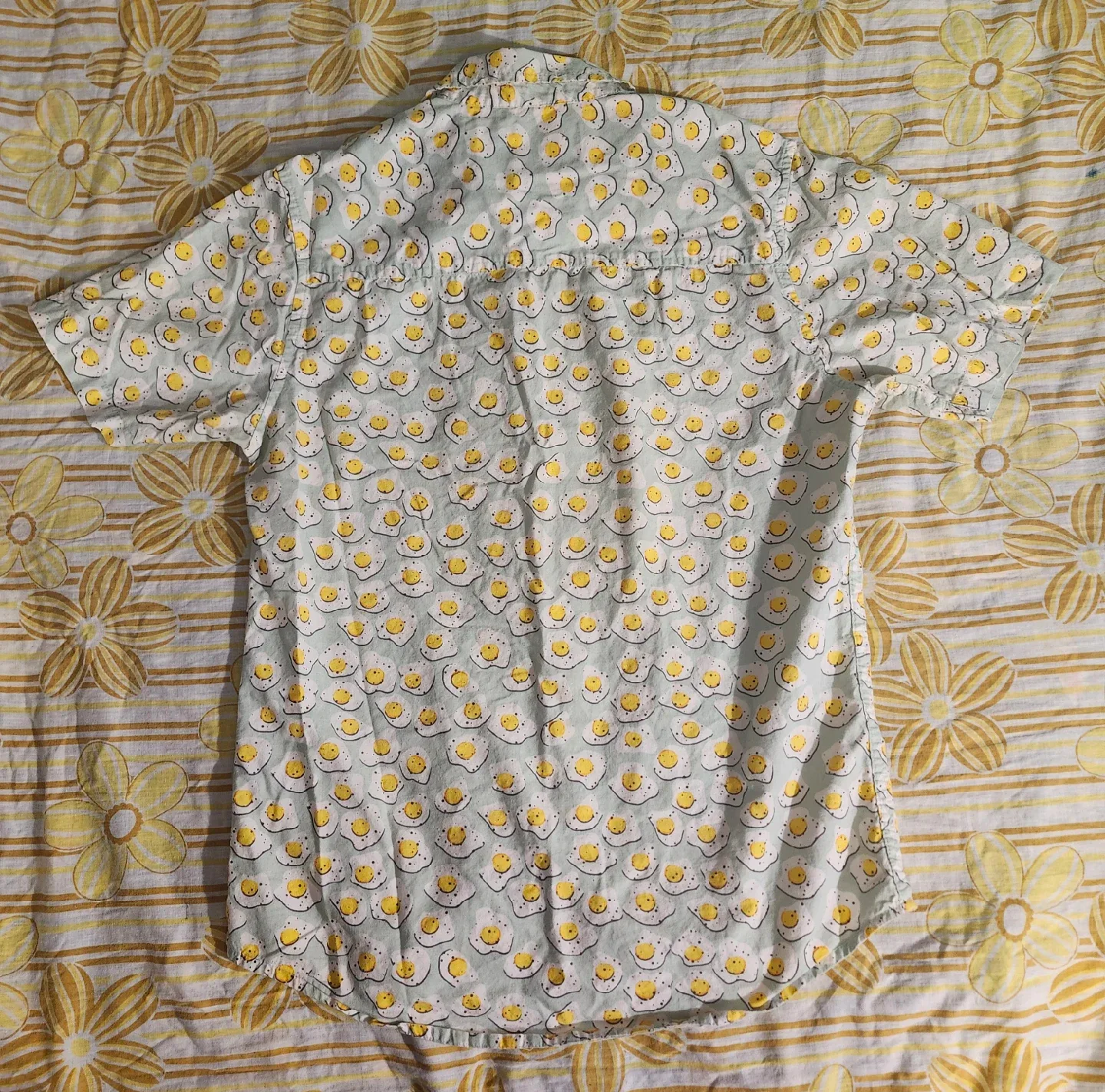 Yellow and white egg print mens button-up shirt image indicator(2)