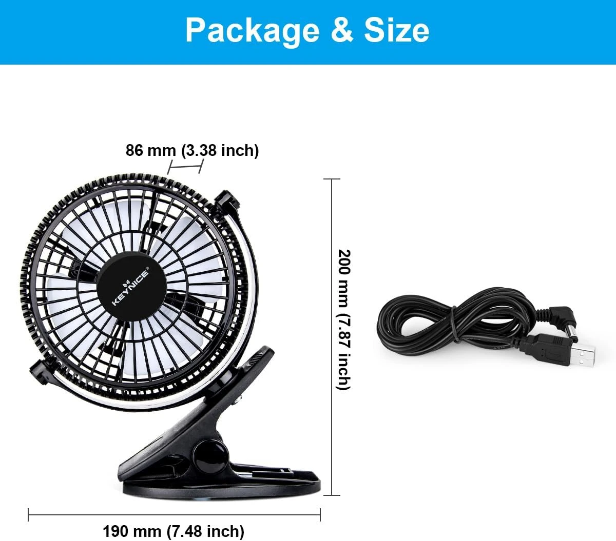 USB Desk Fan, 4 Inch Clip on Fan, 2 Speed USB Fan - photo 2