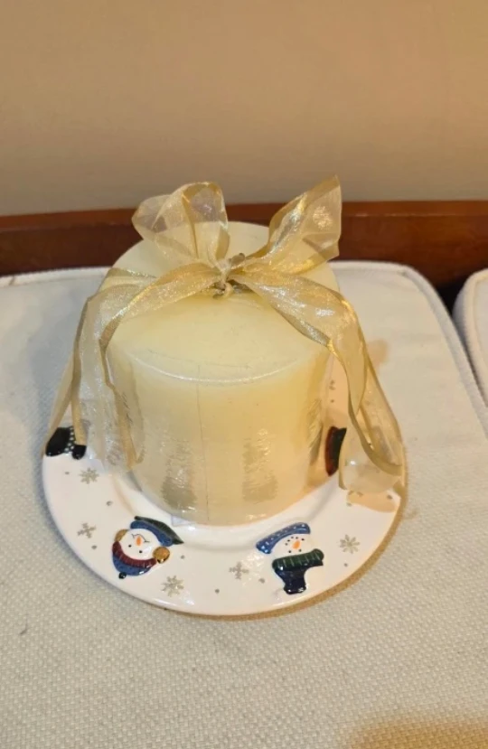 Decorative Candle with Snowman Plate