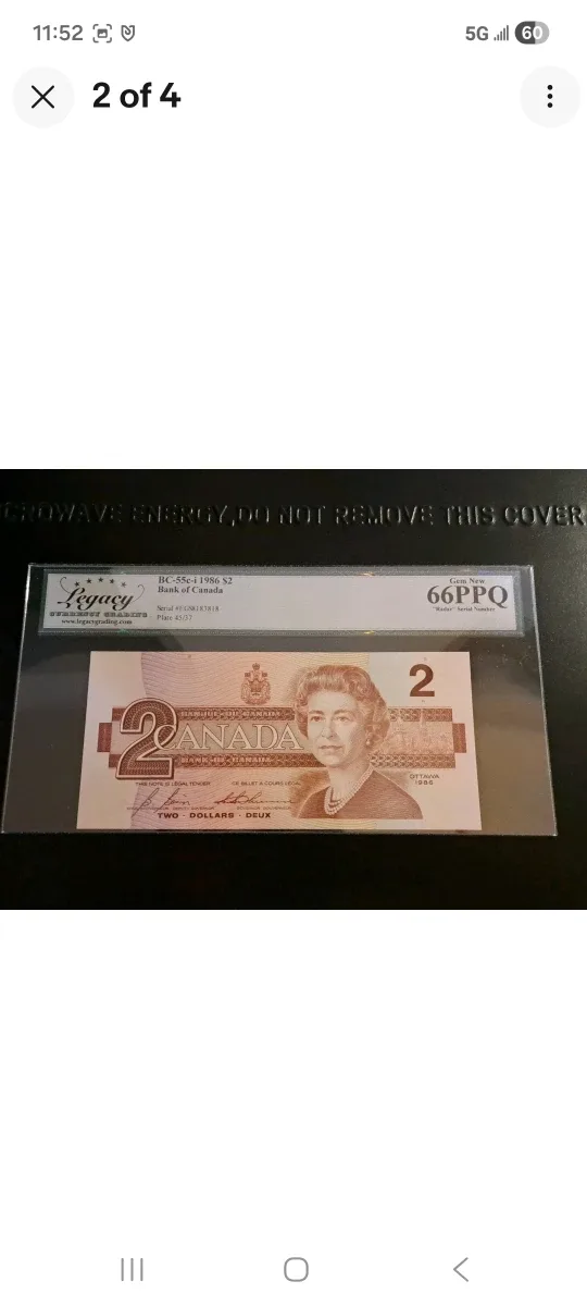1986 Canadian $2 Bill - Legacy Graded, three digit radar
