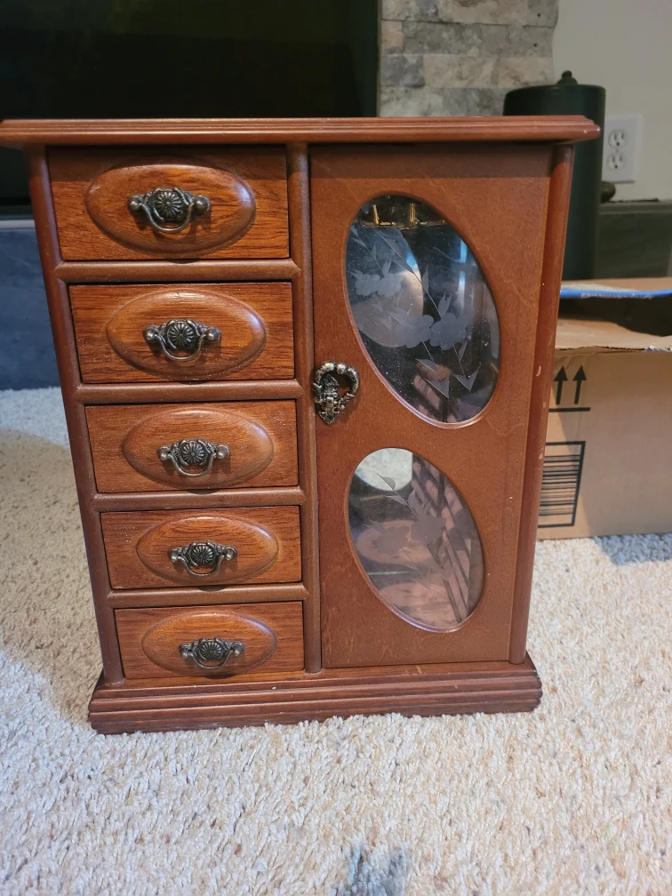Wooden Jewelry Box with Mirror
