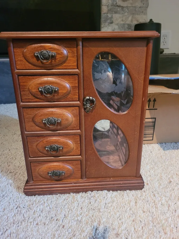 Wooden Jewelry Box with Mirror