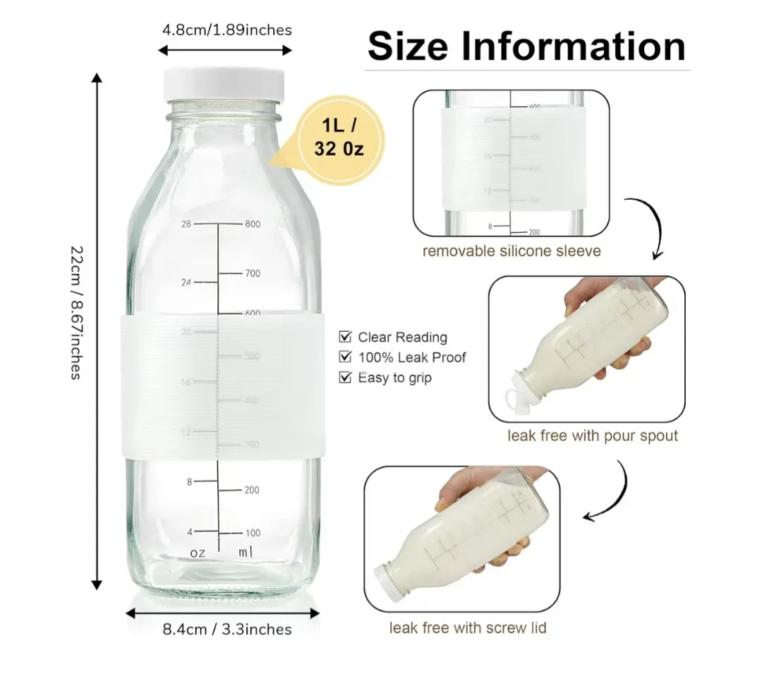 1 L/ 32oz Reusable Glass Bottles (2 Pack)🥕 image indicator(3)
