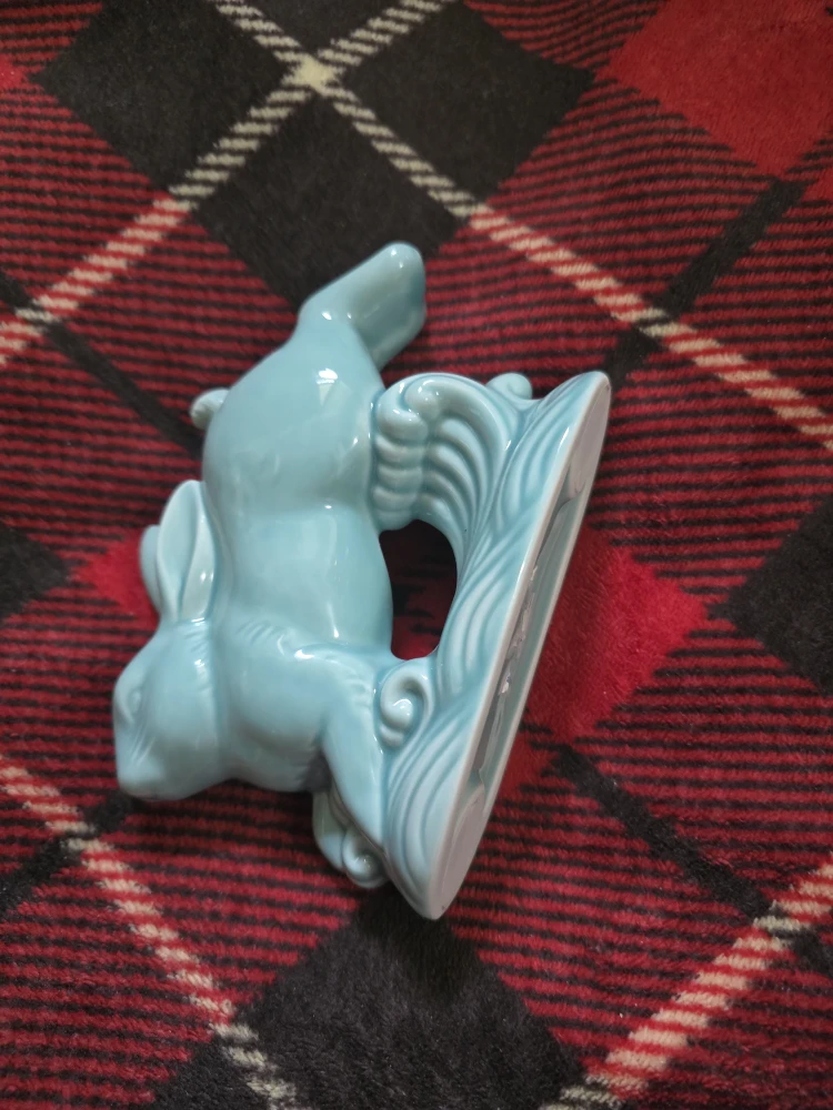 JAPAN Blue Ceramic Celadon Lucky  Rabbit Figurine - photo 2