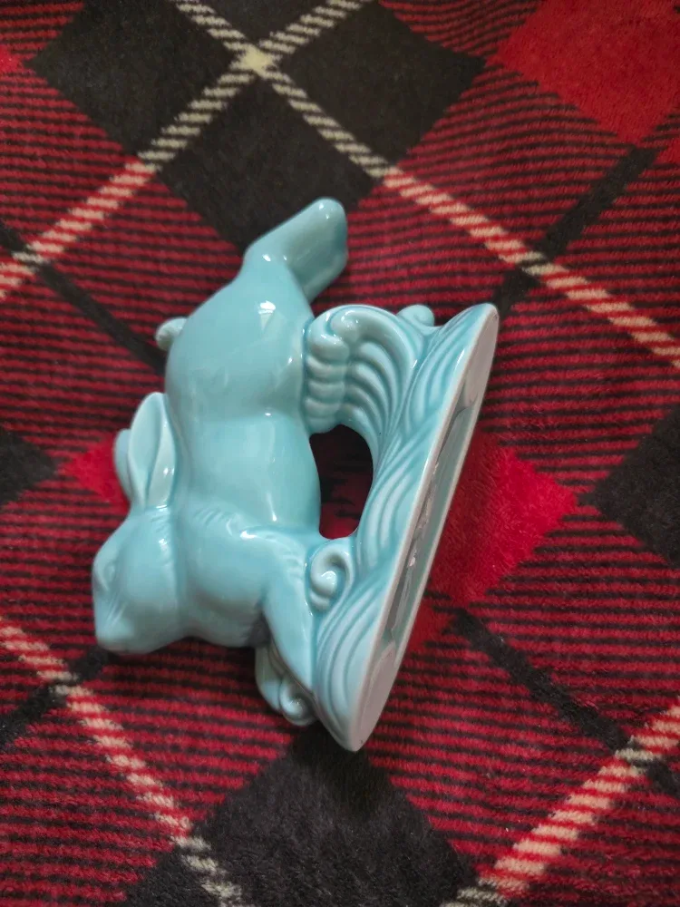 JAPAN Blue Ceramic Celadon Lucky  Rabbit Figurine New image indicator(2)